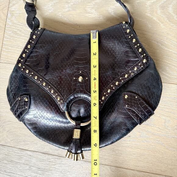 Cole Haan Collection Handbag Python Brown Studded Hobo Purse Faux Snakeskin - Picture 10 of 11